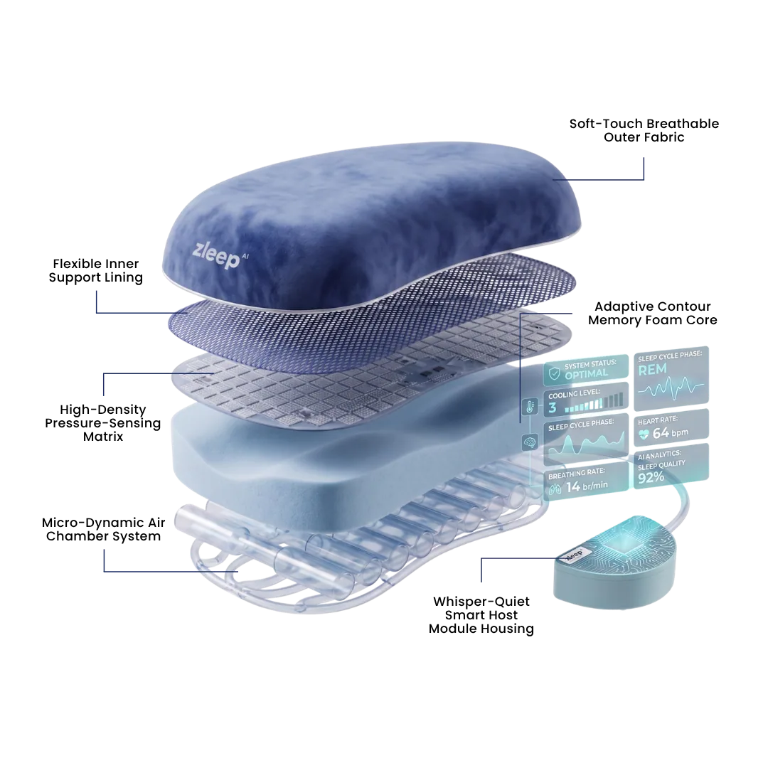 AeroSync Anti-Snore AI Pillow layered material construction